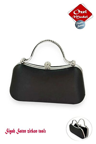 Famels Satin Negru Zircon Stone Rochie de Seara Geanta Maneca Geanta de mana