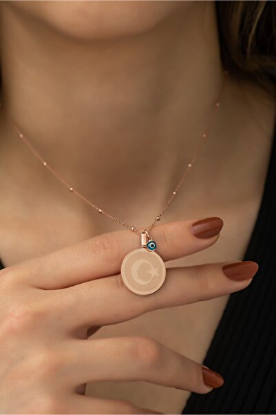 Nereze 925 Ayar Plaka Ayyıldız Kolye Kadın Gümüş Kolye