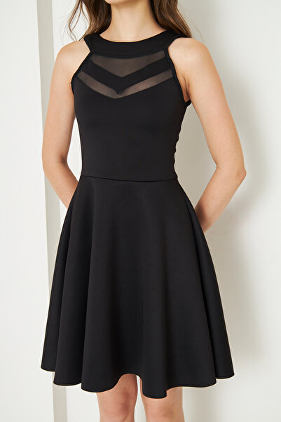 barış sülün lovebox Rochie de seară neagră cu decolteu rotund, cu tăietură în...