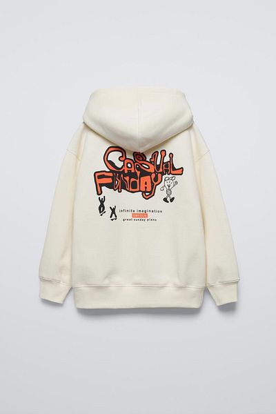 The Champ Clothing Κρεμ Παιδική Casual Φούτερ με στάμπα Funday Oversize με κουκούλα