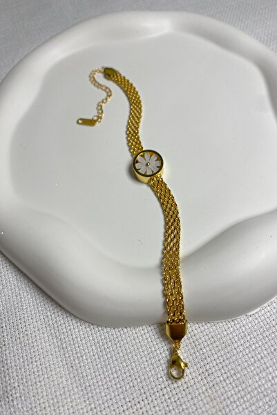 DEMOKAN المرأة الصلب سوار شبكة سلسلة أم اللؤلؤ زهرة سوار