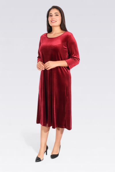 TOLGA SARAÇOĞLU 40254 Claret Red Casual Cut Stylish Velour Dress