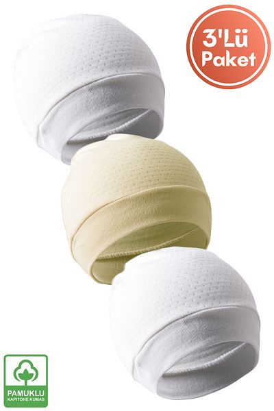 Miniel Unisex Baby Organic Cotton Quilted Fabric Newborn 3-Piece Baby Beanie Colorful Set