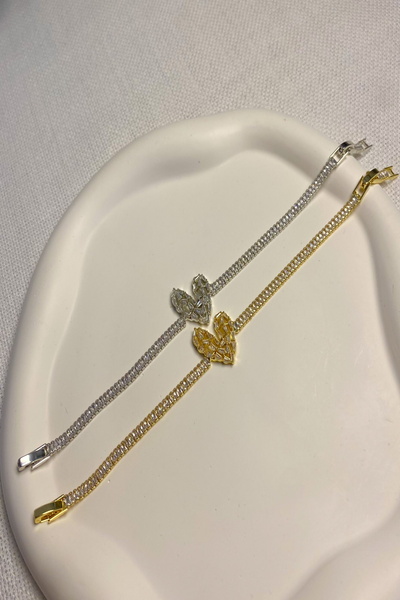 DEMOKAN Kadın Bileklik Özel Tasarım Suyolu Parçalı Kalp Model Bileklik