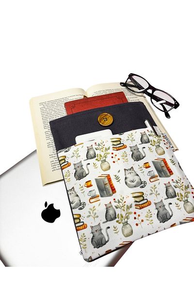Smyrna Gray Multi-Purpose Tablet Case / Ebook Case for Cats and Books
