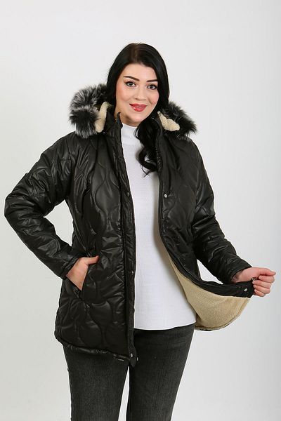 By Alba Collection Women's Black Quilted Wool Plus Size Coat