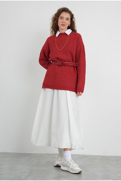 HEQA Red Spider Braided Sweater