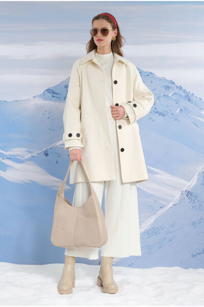 HEQA A-Line Coat - Bone Detailed