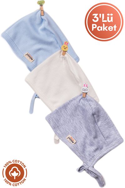 Miniel Unisex Baby Combed Organic Cotton Newborn 3-Piece British Baby Hat Colorful Set