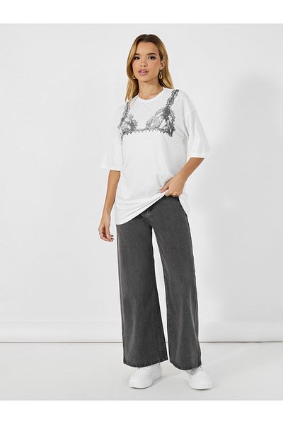 Styli Graphic Lingerie Print Round Neck Oversized T-shirt