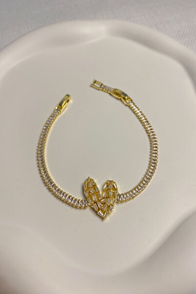 DEMOKAN Kadın Bileklik Özel Tasarım Suyolu Parçalı Kalp Model Bileklik