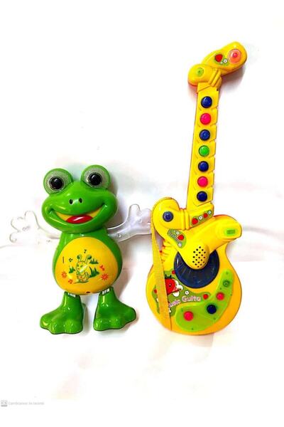 Ailenizin Oyuncakçısı Iki Ürün Bir Arada Türçe Müzikli Pilli Gitar Ve Pilli Işıklı Müzikli Dans Eden Kurbağa