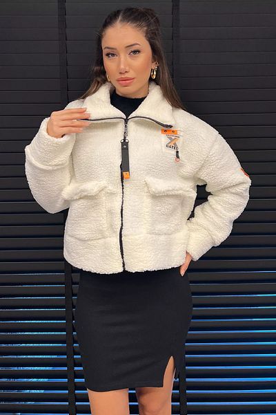 GÜLSELİ Κρεμ γυναικείο βελούδινο μπουφάν Oversize