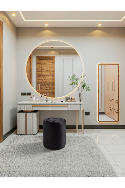 Framgan Chester Puf- Kapitoneli Puf - Yuvarlak Puf – Makyaj Masası Pufu - Dekoratif Ayak Uzatma Pufu