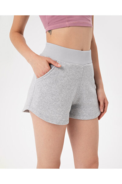 Ayma Active Women's Gray Sweatshorts - Gots Certified Organic Cotton, Soft Fabric, Ribbed Inner Surface