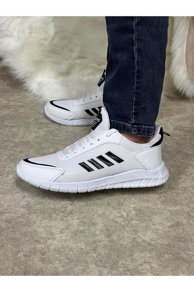 Allyup Casual ανδρικά λευκά μαύρα κορδόνια ελαφριά άνετα αθλητικά παπούτσια περπατήματος με λεπτομέρεια ραφής 1453