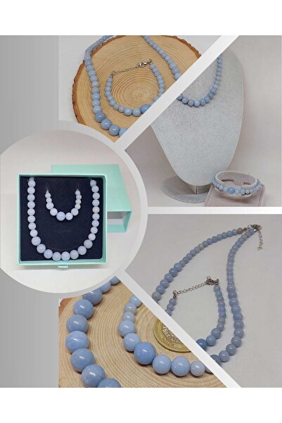 Yasamtohumu Set de colier și brățară din piatră de angelit din seria Galaxy