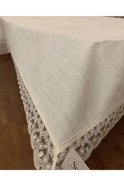 safir home collection Jute Soft Simli Keten Tek Masa Örtüsü Krem