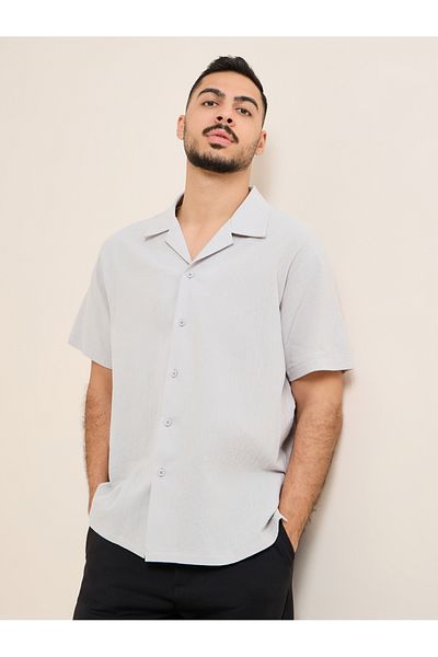 Styli Cotton Textured Resort Collar Relaxed Shirt