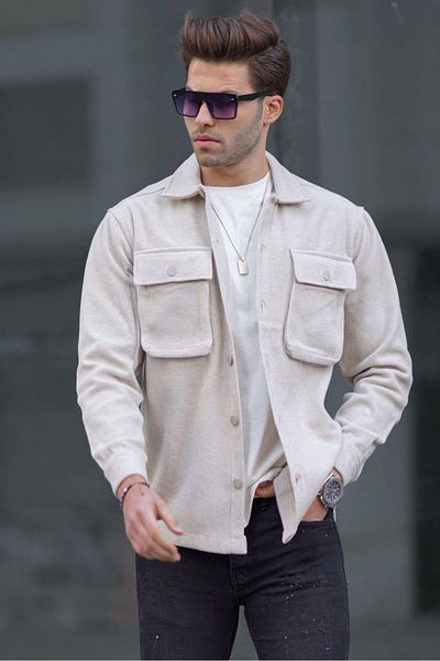Madmext Μπεζ ανδρικό πουκάμισο Oversize Lumberjack 6709