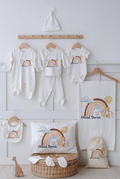 Named 100% Organic Cotton 12-Piece Newborn Rainbow Cloud And Animals