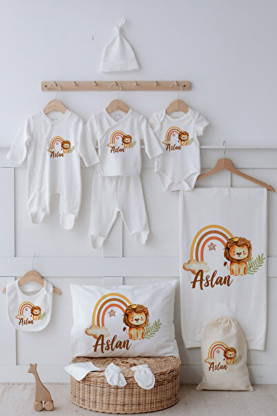 Astral Baby İsimli %100 Organik Pamuk 12'li Hastane Çıkışı Aslan Ve Gökkuşağı