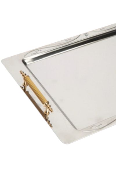 Penguen Luxury Tea Tray 45X30 cm – Metal with Yellow Handles, Embossed Pattern, Fashionable and Durable
