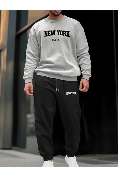 YOHO SPORT NewYork Printed Unisex Σετ χειμερινής φόρμας - Φούτερ και φούτερ από χοντρό βαμβάκι