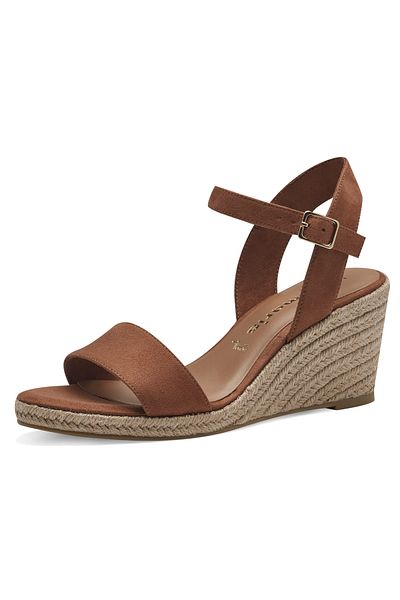 Tamaris Damen Komfort Sandalen Keil 1-28300-42 Braun 305 Cognac Textil Mit Touch-it