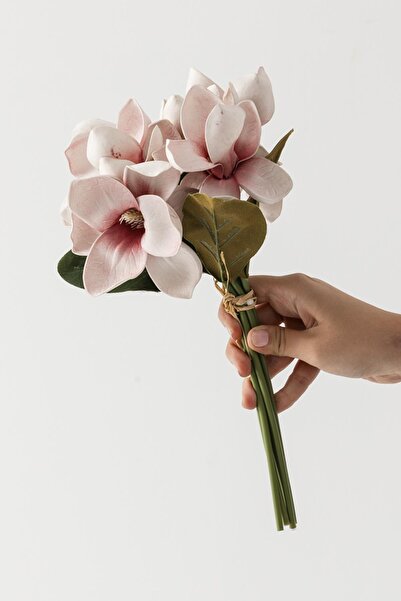 Güleç Yapay Çiçek Yapay Lüx Lateks Manolya Demeti 33cm Açık Kahve 7 Kafa