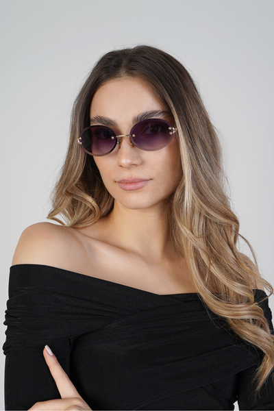 Stil Noktası Oval Rimless Gold Detailed Gradient Sunglasses