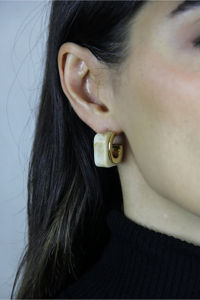 homet White Bone Pattern and Brass Earrings