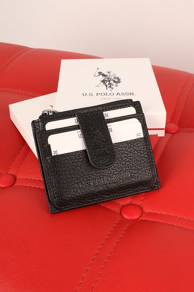 U.S. Polo Assn. قاعدة. بولو أسن. 7657-7658-7659 حامل بطاقة محفظة جلد طبيعي أسود