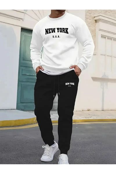 YOHO SPORT NewYork Printed Unisex Σετ χειμερινής φόρμας - Φούτερ και φούτερ από χοντρό βαμβάκι