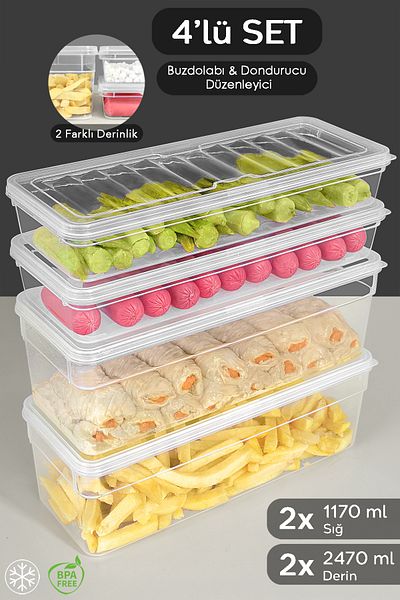 Meleni Home Set of 4 Supply Storage Containers - Clear Lid, Microwave Compatible Organizer L