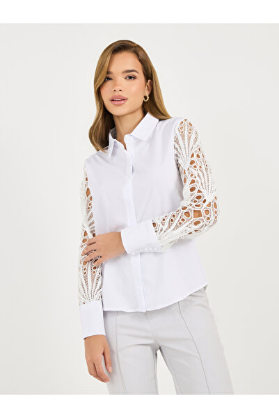 Styli Lace Insert Regular Fit Collared Shirt