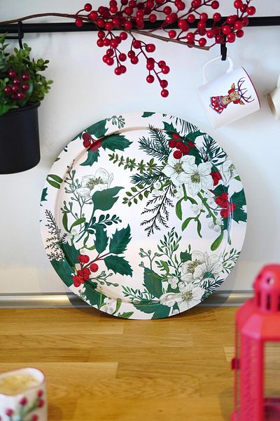 EVLE New Year Christmas, New Year Patterned Round Metal Tray 37 cm