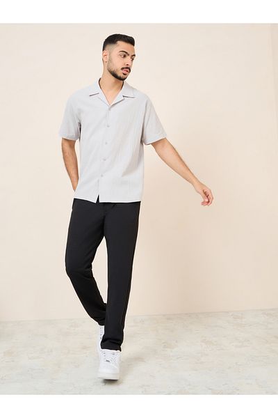 Styli Cotton Textured Resort Collar Relaxed Shirt