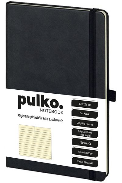 PULKO Notebook Black Lined Cream Paper Notepad - 13X21Cm, Hard Cover, 160 Sheets