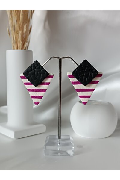 La fee aksesuar Striped Women's Black & Color Earrings Handmade Polymer Clay ...