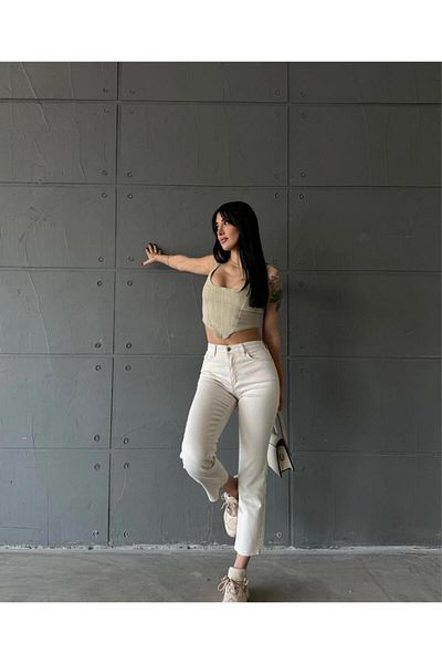 Asia ΚΡΕΜ ΠΟΥΚΑΜΙΣΟ ΚΟΜΜΕΝΟ BOYFIT MOM JEANS