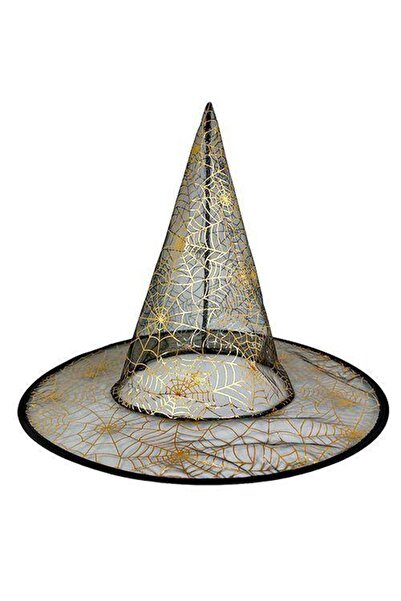 Parti Dükkanım Cadı Şapkası Örümcek Ağ Desenli Gold