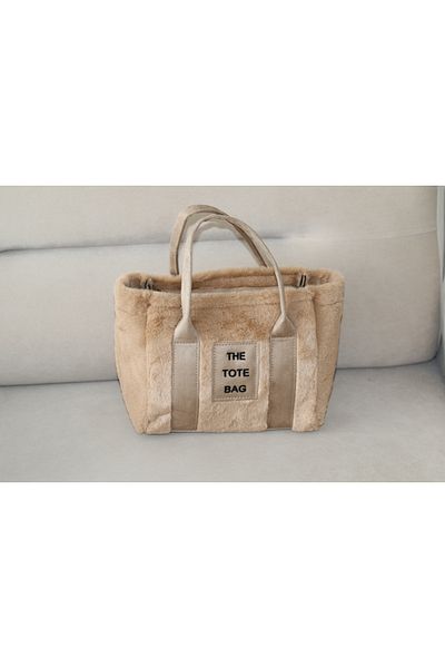 Moda Sekiz Geantă de mână și de umăr The Tote Bag din blană de pluș maro pentru femei