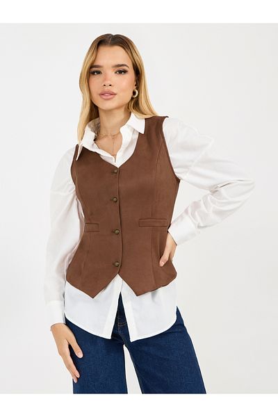Styli Suede Look Waistcoat with Buttons