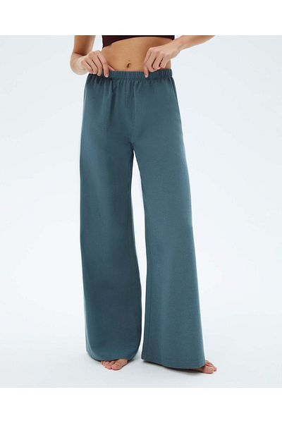 Ayma Active Pantaloni largi de in pentru femei albastru cu buzunare și talie elastică