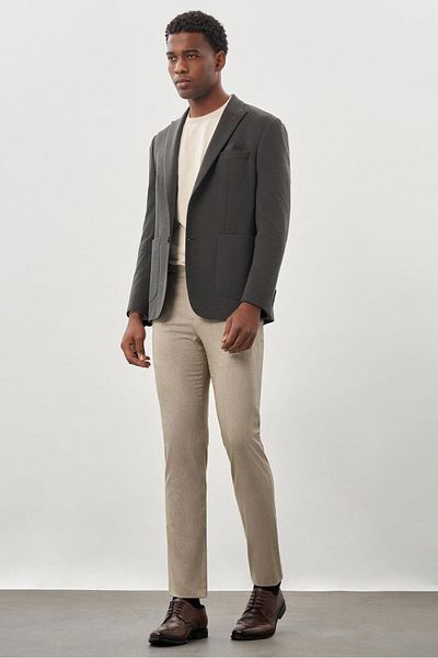 İmza Σκούρο Χακί Πλεκτό Σπαθί Γιακά 6 Drop Slim Fit Jacket 1002245155