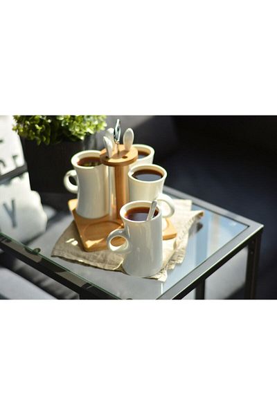 Bambum White Puedo 9 Piece Mug with Stand Tea Set B2673