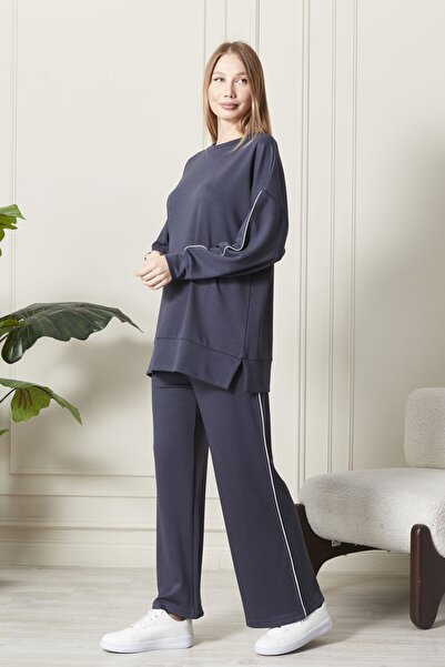 soBasic Σετ αθλητικής φόρμας καπνιστού χρώματος - modal με λαιμόκοψη και λαστ...