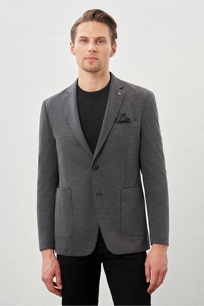 İmza Черно плетено яке Slim Fit с моно яка и шарка „петена кука“ - 2 копчета, 6 капки, 1002245166_001