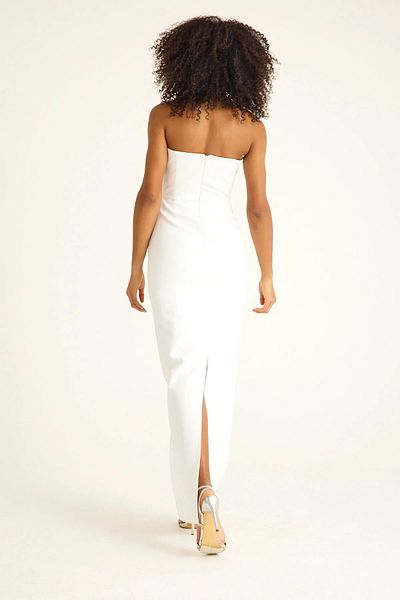 bontesel White Stand Collar Slit Promise Dress Engagement Dress Wedding Dress
